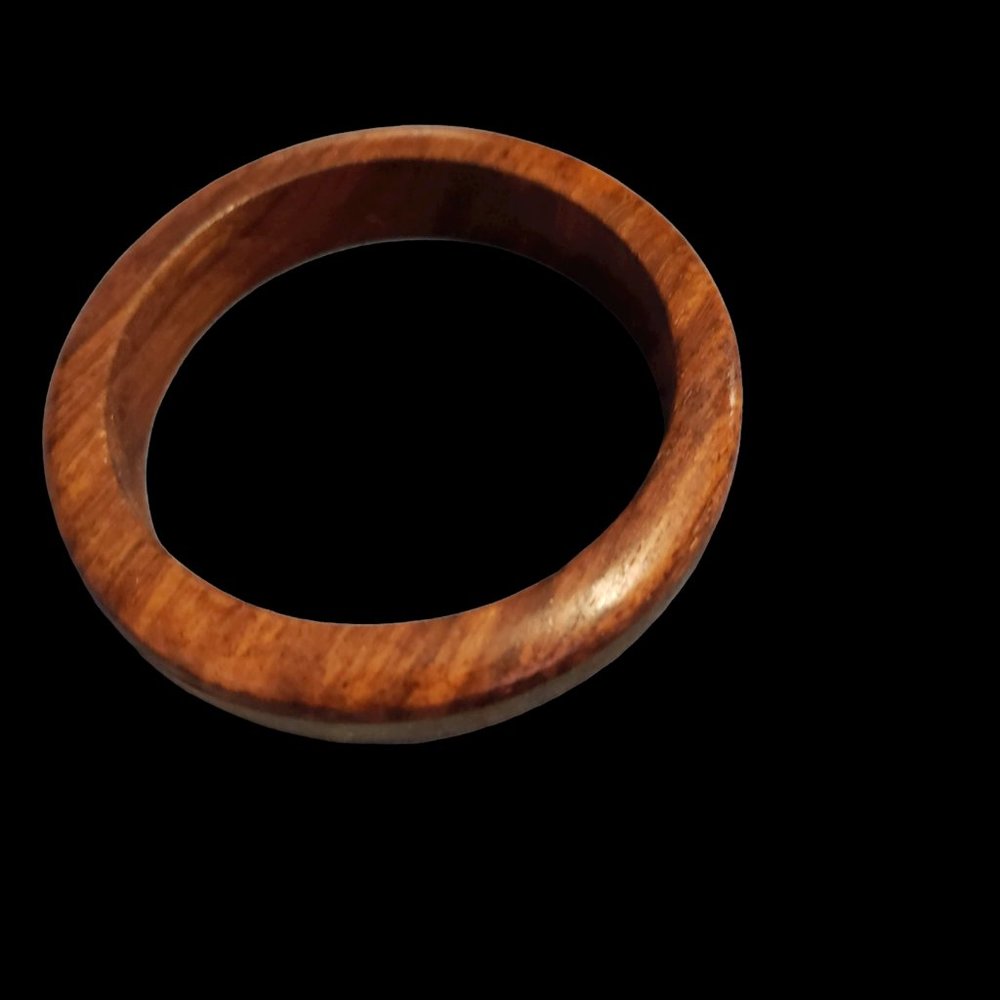 Vintage Wood Bangle Bracelet with Brass Inlay Band Natural - Picture 3 of 4